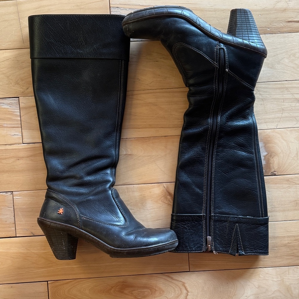 Art* Black Leather Rubber Soled Boots